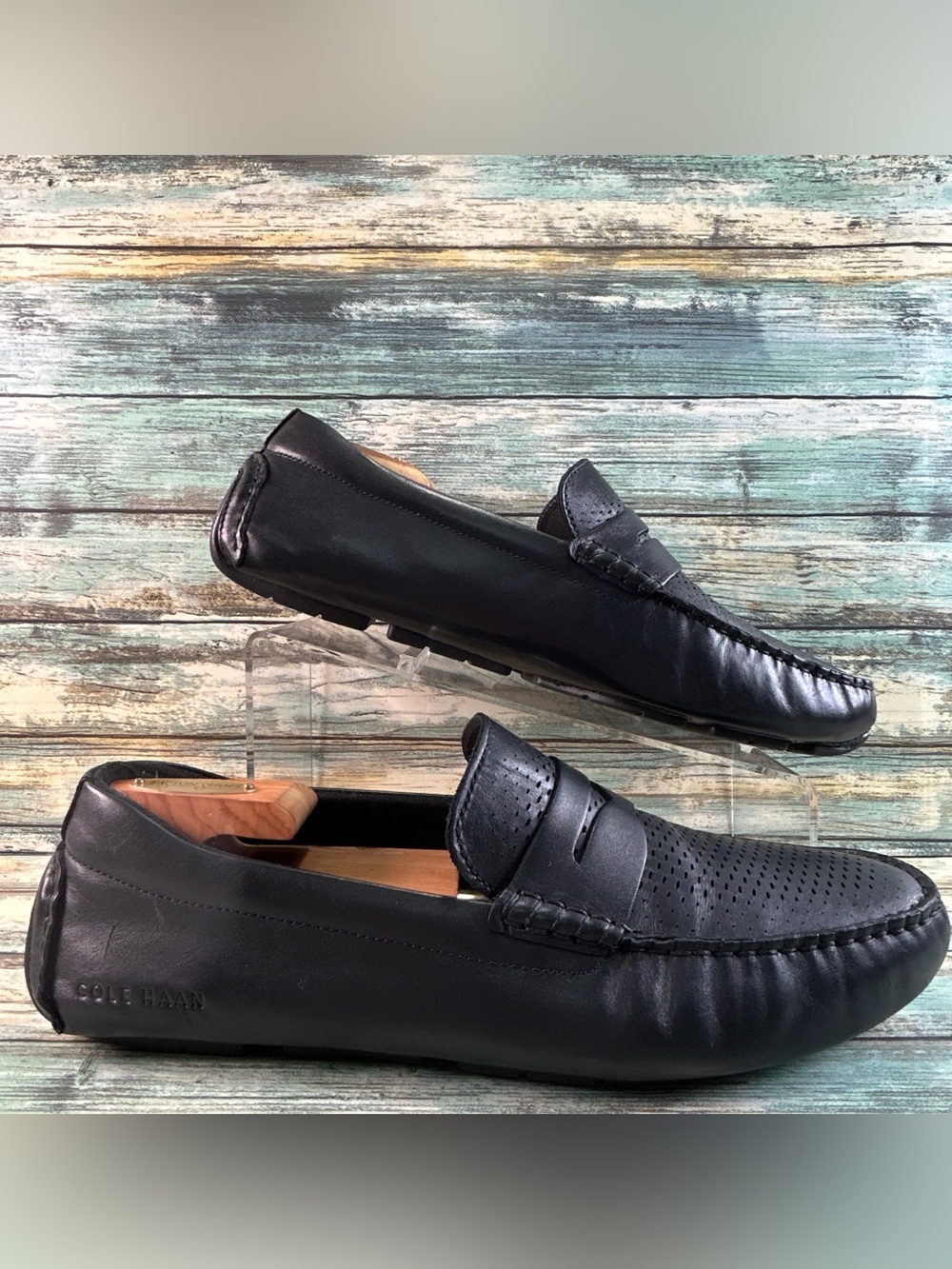 Cole Haan Grand Laser Penny Driving Loafer Mens Size 10.5M Black Leather